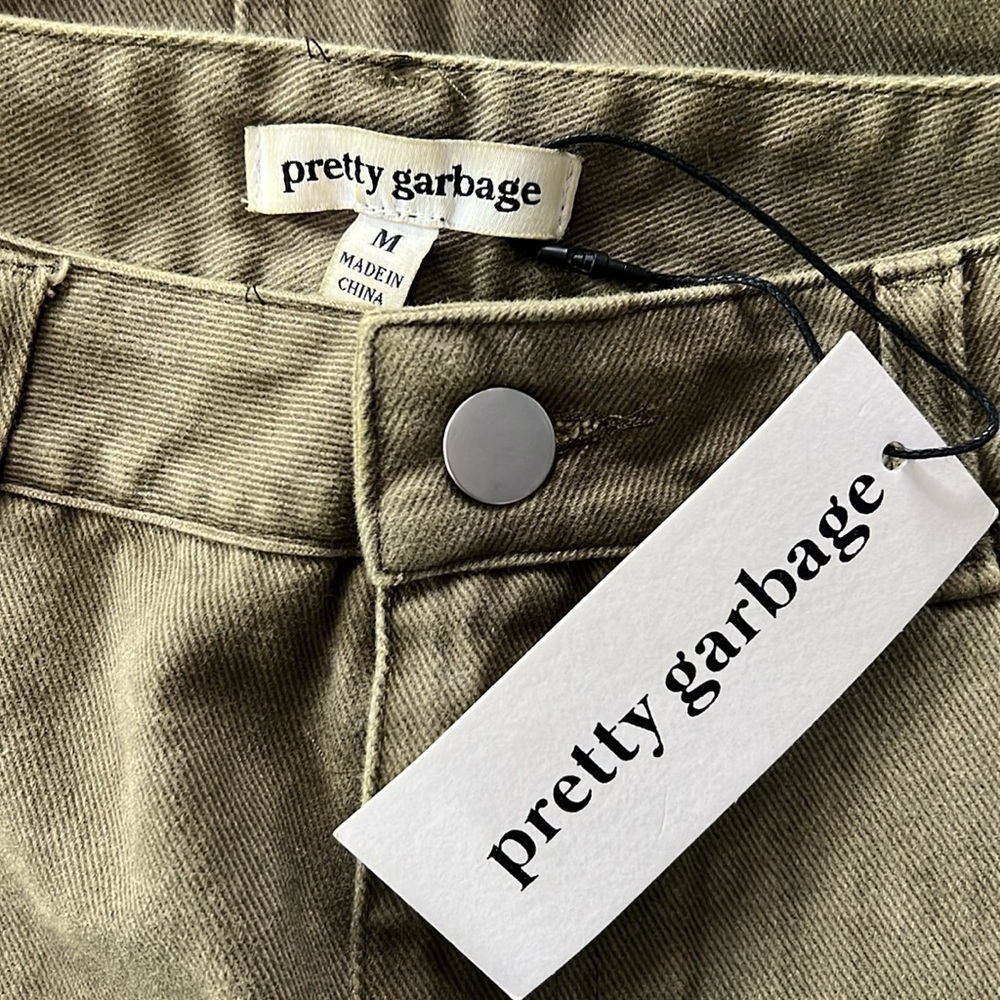 NWT Pretty Garbage Army Green Denim Cargo Skirt - Picture 3 of 4